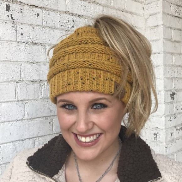 cc beanie Accessories - Mustard CC messy bun beanie